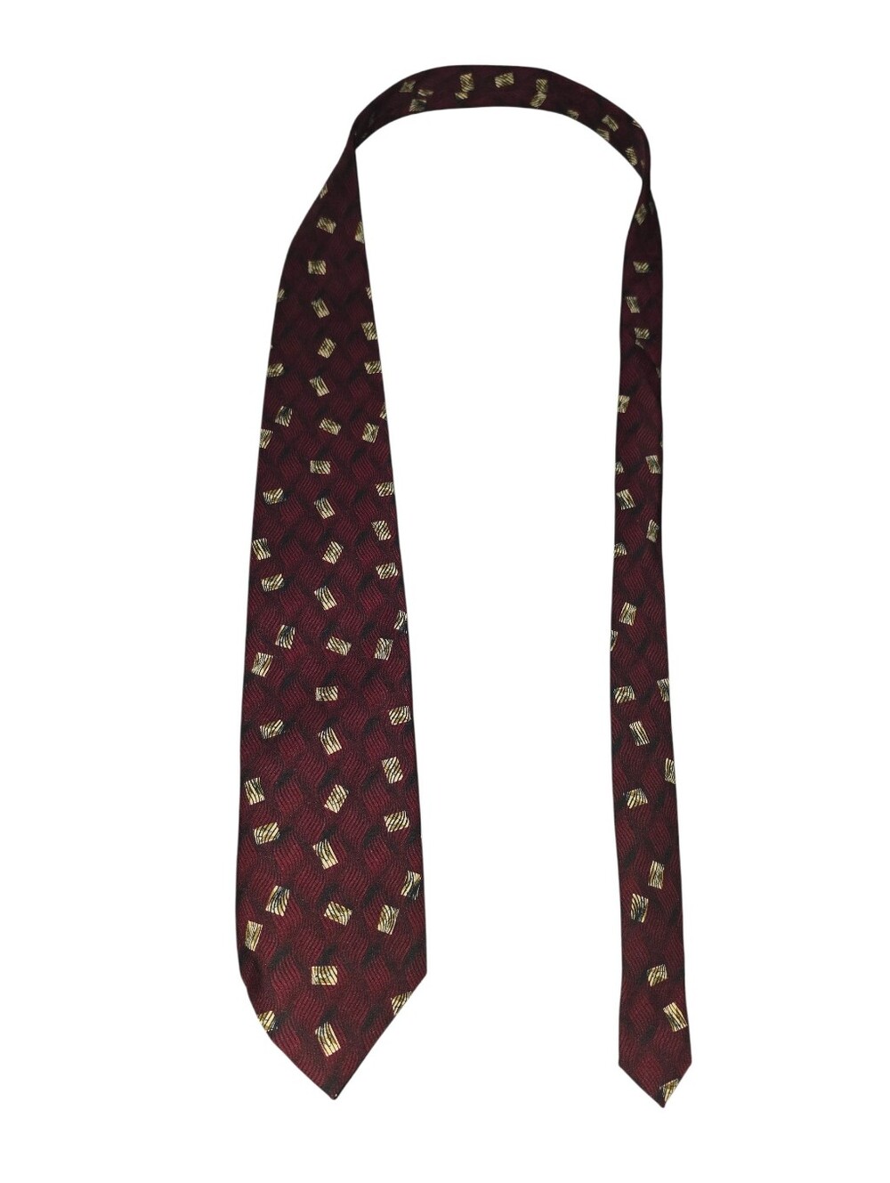 6/8/62. Mens Jeffery Scott Burgundy Tie with Gold Geo Accents